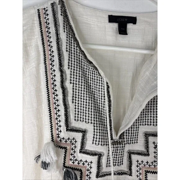 J Crew Tunic XXS Embroidered Top Beach Cover Up With Tassels Beaded - Picture 3 of 9